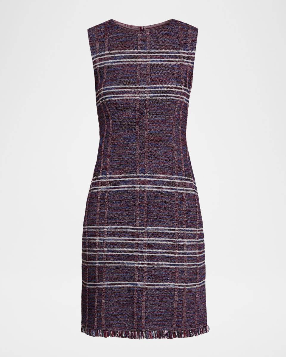 Sleeveless Fringe-Trim Melange Knit Dress